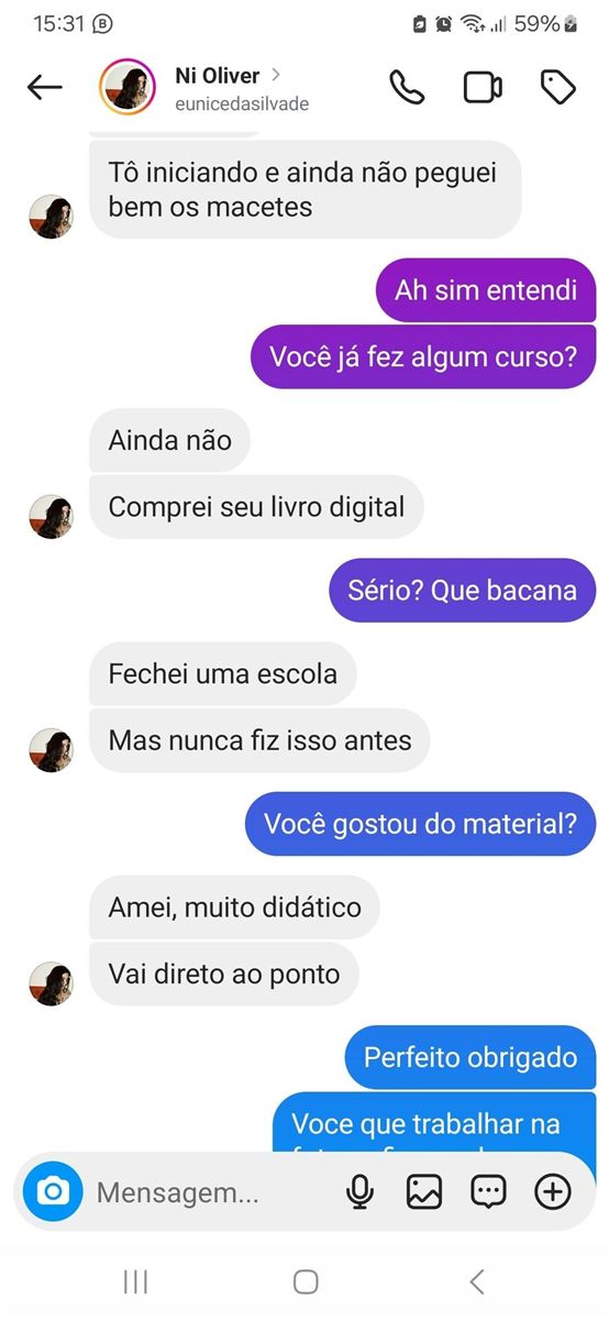 Print de conversa com aluna